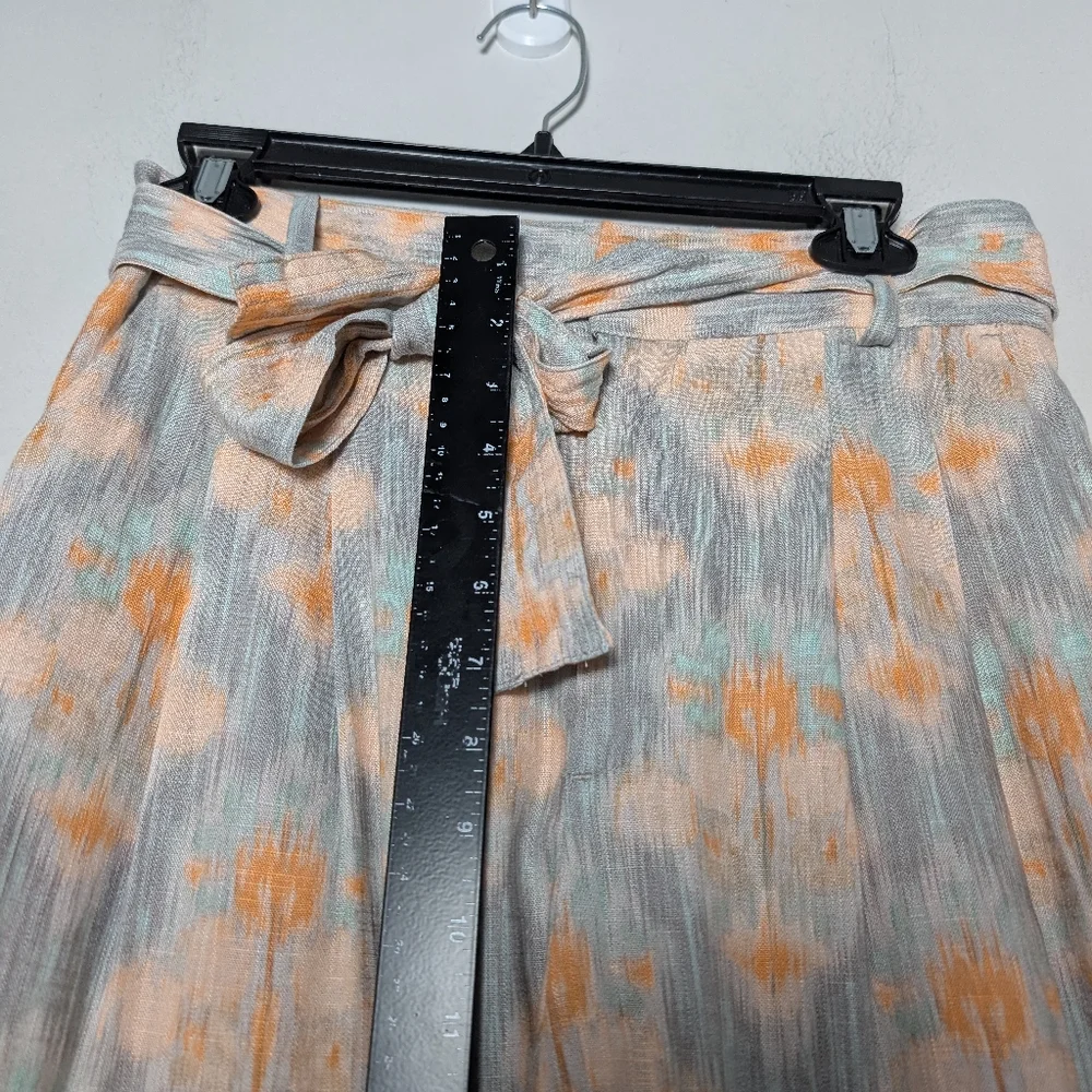 Zara Pants Wide Leg Linen Gray Orange Beachy Flowy Belted Sz S
